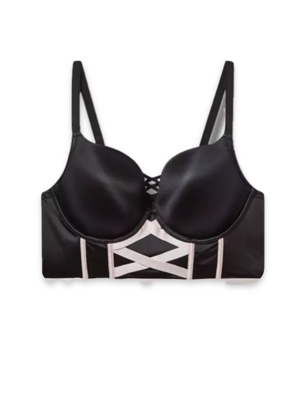 Torrid 44C XO Plunge Push Up Bra Shine Longline Black Pink #41285447
